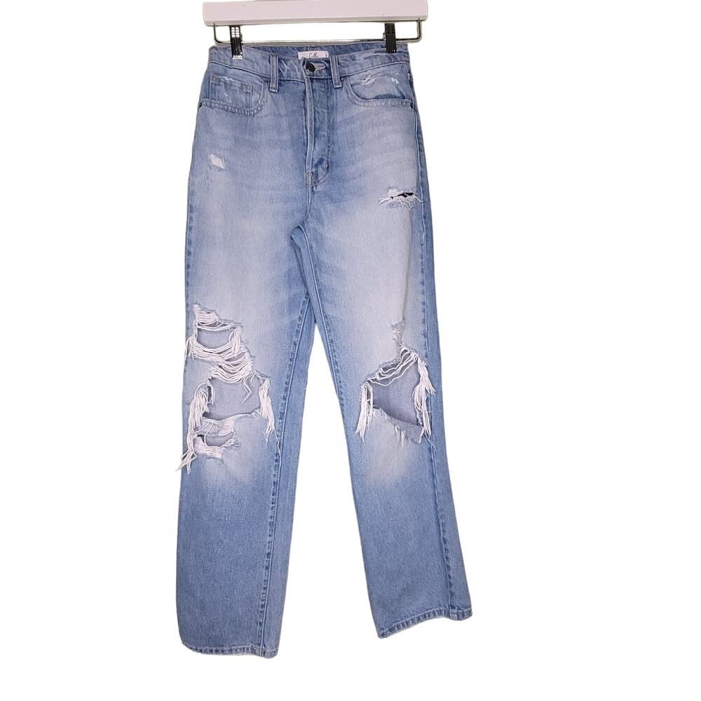 Cello High Rise‎ Jeans Size 25 Blue Light Wash Straight Distressed Button Fly